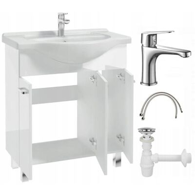Deftrans Meuble Salle De Bain 75 Cm Blanc, Vasque Et Robinet - Publicité Deftrans Meuble Salle De Bain 75 Cm Blanc, Vasque Et Robinet - Publicité
