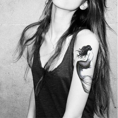 ART Tatouage Temporaire Sirène Mermaid Dégradé Noir Gris Original Sexy Glamour - Publicité ART Tatouage Temporaire Sirène Mermaid Dégradé Noir Gris Original Sexy Glamour - Publicité