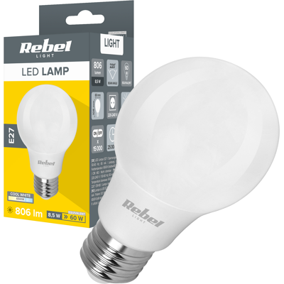 Ampoule Led 8,5 W E27 A60 806 Lm 6500 K Rebel - Publicité Ampoule Led 8,5 W E27 A60 806 Lm 6500 K Rebel - Publicité