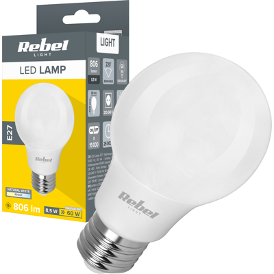 Ampoule Led 8,5 W A60 806 Lm 4000 K Rebel - Publicité Ampoule Led 8,5 W A60 806 Lm 4000 K Rebel - Publicité