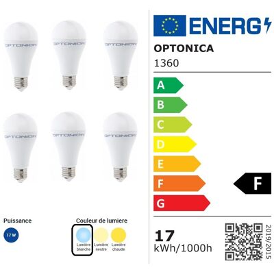Optonica 6 Ampoule Led Maison E27 17w 220v 1710 Lumens - Couleur Blanc Froid 6000k - Publicité Optonica 6 Ampoule Led Maison E27 17w 220v 1710 Lumens - Couleur Blanc Froid 6000k - Publicité