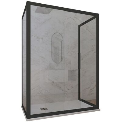 Forte Cabine Parois Douche 3 Côtés Coulissantes 80x110x80 En Pvc Noir Verre Deco Trio - Publicité Forte Cabine Parois Douche 3 Côtés Coulissantes 80x110x80 En Pvc Noir Verre Deco Trio - Publicité