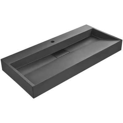 Beliani Vasque Suspendue En Fonte Minérale 100 X 46 Cm Rectangulaire Finition Mate Noire - Publicité Beliani Vasque Suspendue En Fonte Minérale 100 X 46 Cm Rectangulaire Finition Mate Noire - Publicité