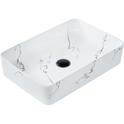 Beliani Lavabo En Céramique 51 X 34 Cm Effet Marbre Comptoir Evier Rectangulaire Salle D - Publicité Beliani Lavabo En Céramique 51 X 34 Cm Effet Marbre Comptoir Evier Rectangulaire Salle D - Publicité