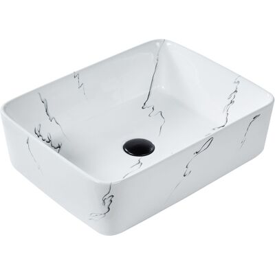 Beliani Lavabo En Céramique 49 X 38 Cm Effet Marbre Comptoir Evier Rectangulaire Salle D - Publicité Beliani Lavabo En Céramique 49 X 38 Cm Effet Marbre Comptoir Evier Rectangulaire Salle D - Publicité