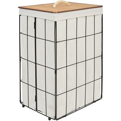 Beliani Panier À Linge Moderne En Métal Avec Couvercle Amovible En Bambou Noir Et Bois - Publicité Beliani Panier À Linge Moderne En Métal Avec Couvercle Amovible En Bambou Noir Et Bois - Publicité