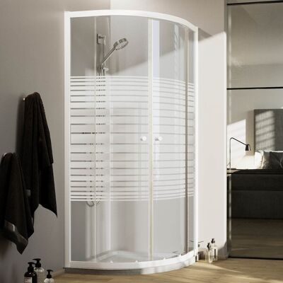 Idralite Cabine Douche 80x80cm Verre Sérigraphié Profils Alumunium Blanc Quart De Rond - Publicité Idralite Cabine Douche 80x80cm Verre Sérigraphié Profils Alumunium Blanc Quart De Rond - Publicité