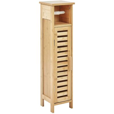 Beliani Armoire Pour Toilette Minimaliste En Bambou Avec Etagères Et Porte Bois Clair - Publicité Beliani Armoire Pour Toilette Minimaliste En Bambou Avec Etagères Et Porte Bois Clair - Publicité