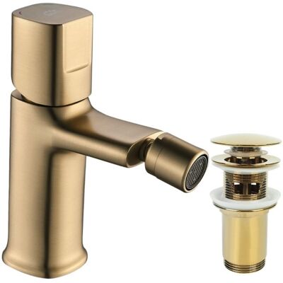 Sans Marque Robinet De Bidet Sur Pied Laveo Tores Or Brossé Avec Bouchon - Publicité Sans Marque Robinet De Bidet Sur Pied Laveo Tores Or Brossé Avec Bouchon - Publicité