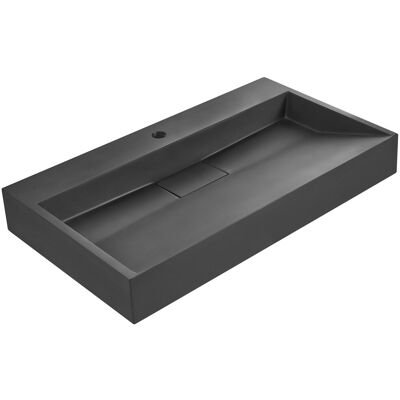Beliani Vasque Suspendue En Fonte Minérale 80 X 46 Cm Rectangulaire Finition Mate Noire - Publicité Beliani Vasque Suspendue En Fonte Minérale 80 X 46 Cm Rectangulaire Finition Mate Noire - Publicité