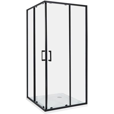 Beliani Cabine De Douche En Verre Trempé 90 X 90 X 185 Cm Double Porte Coulissante Noir - Publicité Beliani Cabine De Douche En Verre Trempé 90 X 90 X 185 Cm Double Porte Coulissante Noir - Publicité