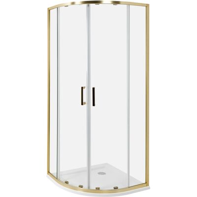 Beliani Cabine De Douche En Verre Trempé 80 X 80 X 185 Cm Double Porte Coulissante Doré - Publicité Beliani Cabine De Douche En Verre Trempé 80 X 80 X 185 Cm Double Porte Coulissante Doré - Publicité