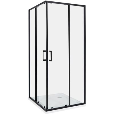 Beliani Cabine De Douche En Verre Trempé 80 X 80 X 185 Cm Double Porte Coulissante Noir - Publicité Beliani Cabine De Douche En Verre Trempé 80 X 80 X 185 Cm Double Porte Coulissante Noir - Publicité