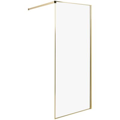 Beliani Paroi De Douche De Salle De Bain En Verre Trempé Sans Porte 80 X 190 Cm Doré - Publicité Beliani Paroi De Douche De Salle De Bain En Verre Trempé Sans Porte 80 X 190 Cm Doré - Publicité