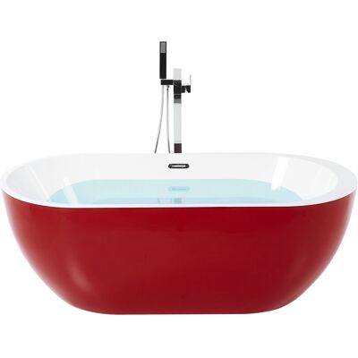 Beliani Baignoire Autoportante en Acrylique Rouge Ovale - Salle de Bain - Publicité Beliani Baignoire Autoportante en Acrylique Rouge Ovale - Salle de Bain - Publicité