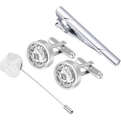 Uxcell Set De Boutons De Manchette Et Épingle De Cravate Avec Boîte Cadeau Pour (Blanc) - Publicité Uxcell Set De Boutons De Manchette Et Épingle De Cravate Avec Boîte Cadeau Pour (Blanc) - Publicité