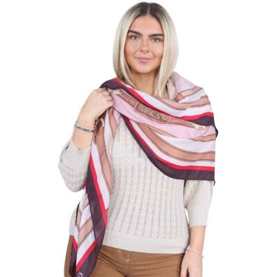 Guess Carrie Logo Foulard 130x130 Rose Multicolore - Publicité Guess Carrie Logo Foulard 130x130 Rose Multicolore - Publicité