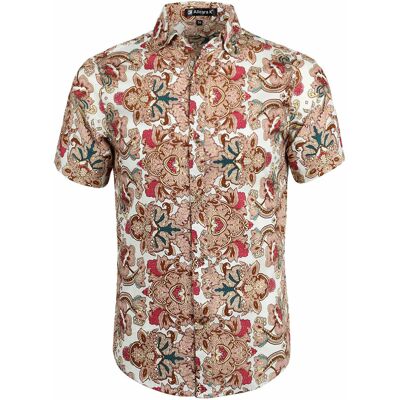 Uxcell Homme Court Manche Bouton Collier Fleur Imprimé Beach Hawaï Chemise Taupe L - Publicité Uxcell Homme Court Manche Bouton Collier Fleur Imprimé Beach Hawaï Chemise Taupe L - Publicité