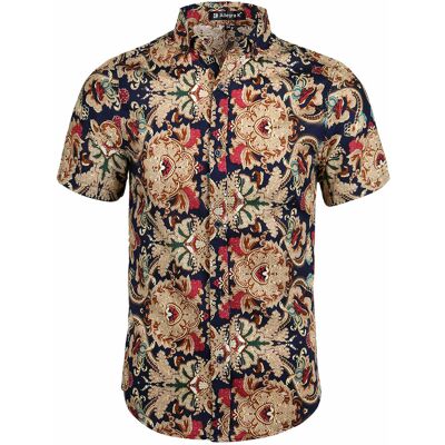 Uxcell Homme Court Manche Bouton Collier Vintage Imprimé Hawaï Chemise Navy Camel S - Publicité Uxcell Homme Court Manche Bouton Collier Vintage Imprimé Hawaï Chemise Navy Camel S - Publicité