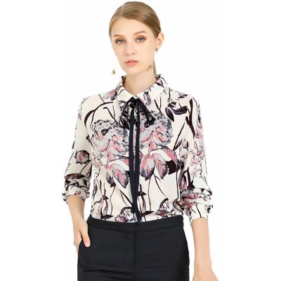 Allegra K Femme Chemisier Floral Manches Longues Col Boutonné - Publicité Allegra K Femme Chemisier Floral Manches Longues Col Boutonné - Publicité