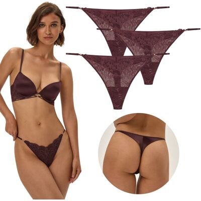 Lot De 3 Strings En Dentelle Chocolat Avec Anneaux Dorés Esotiq Olive Xl - Publicité Lot De 3 Strings En Dentelle Chocolat Avec Anneaux Dorés Esotiq Olive Xl - Publicité