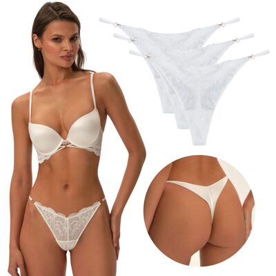 Ensemble De 3 Strings Sexy En Dentelle Et Satin Esotiq Olive L - Publicité Ensemble De 3 Strings Sexy En Dentelle Et Satin Esotiq Olive L - Publicité