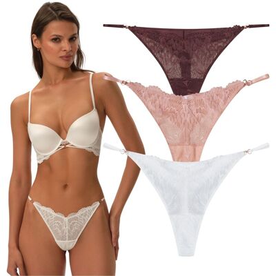 Lot De 3 Strings En Dentelle Dorée, 3 Couleurs, Esotiq Olive Xl - Publicité Lot De 3 Strings En Dentelle Dorée, 3 Couleurs, Esotiq Olive Xl - Publicité