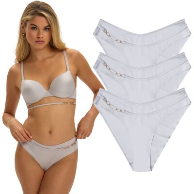 Lot De 3 Slips Gris Unis Esotiq Olla L Avec Éléments Dorés - Publicité Lot De 3 Slips Gris Unis Esotiq Olla L Avec Éléments Dorés - Publicité