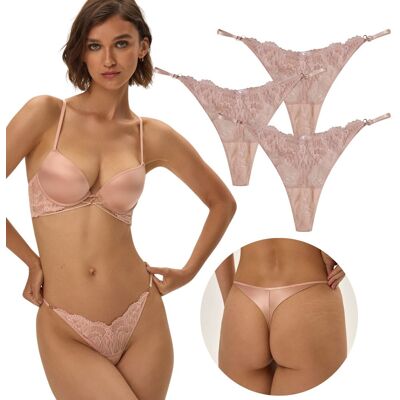 Ensemble De 3 Magnifiques Culottes String Esotiq Olive Xl En Dentelle Et Satin - Publicité Ensemble De 3 Magnifiques Culottes String Esotiq Olive Xl En Dentelle Et Satin - Publicité