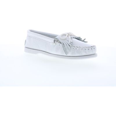 Minnetonka Unbeaded Kilty Loafer Pour Femmes En Cuir Blanc - Publicité Minnetonka Unbeaded Kilty Loafer Pour Femmes En Cuir Blanc - Publicité