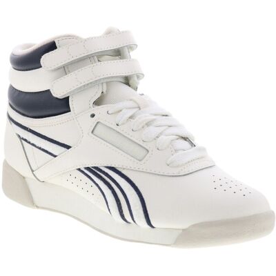 Reebok Reebok X Si Freestyle Hi Baskets Pour Femmes En Cuir Blanche - Publicité Reebok Reebok X Si Freestyle Hi Baskets Pour Femmes En Cuir Blanche - Publicité