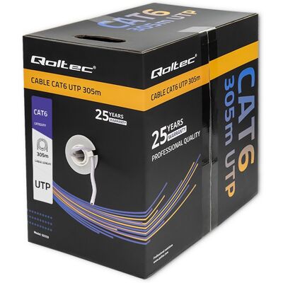Qoltec 50359 Câble Réseau UTP - Cat6 - 305M - Gris - Publicité Qoltec 50359 Câble Réseau UTP - Cat6 - 305M - Gris - Publicité