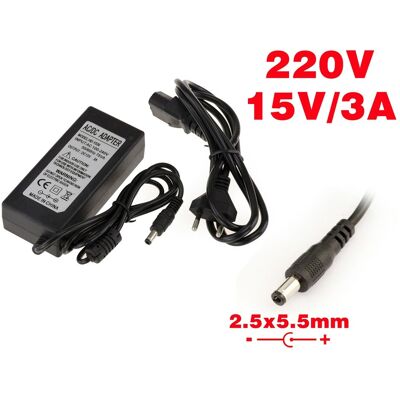 Kalea Informatique Adaptateur Secteur - 15V 3A - 2,5x5,5mm - Alimentation - Publicité Kalea Informatique Adaptateur Secteur - 15V 3A - 2,5x5,5mm - Alimentation - Publicité