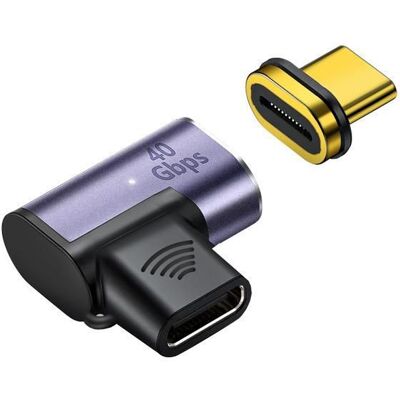 Adaptateur Magnétique USB-C MicroConnect 90° - USB4 Gen 3x2, Noir/Silver - Publicité Adaptateur Magnétique USB-C MicroConnect 90° - USB4 Gen 3x2, Noir/Silver - Publicité
