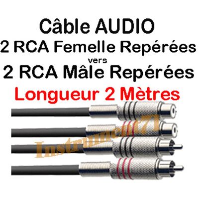 Câble 2 Rca Mâle Vers 2 Rca Femelle Fiches Métal Long 2 Metres - Publicité Câble 2 Rca Mâle Vers 2 Rca Femelle Fiches Métal Long 2 Metres - Publicité