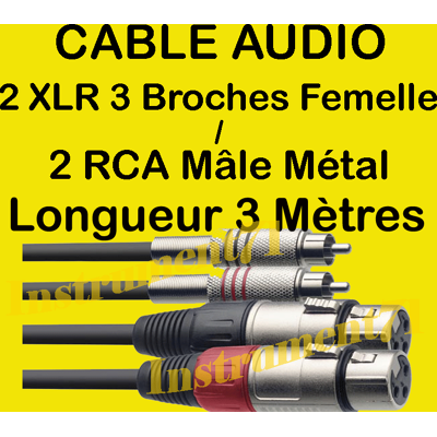 Câble 2 Xlr 3 Broches Femelle Vers 2 Rca Mâle Métal Repérées Long 3 Métres - Publicité Câble 2 Xlr 3 Broches Femelle Vers 2 Rca Mâle Métal Repérées Long 3 Métres - Publicité