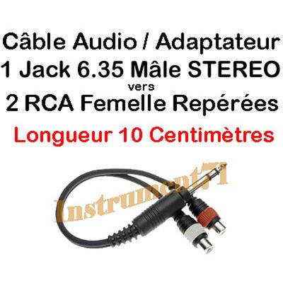 Câble 1 Jack 6,35 Mâle Stereo Male Vers 2 Rca Femelle Long 10 Cm - Publicité Câble 1 Jack 6,35 Mâle Stereo Male Vers 2 Rca Femelle Long 10 Cm - Publicité