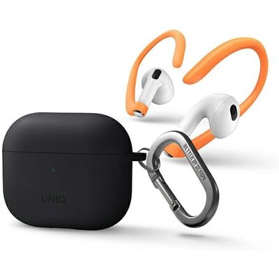 AirPods 3 d'Apple - Étui en silicone, crochets sport, gris - Publicité AirPods 3 d'Apple - Étui en silicone, crochets sport, gris - Publicité