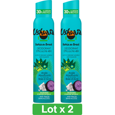 Lot 2 Déodorants Ushuaïa Bahia Do Brasil Baie D'Açai Argile Absorbante 2 X 200ml - Publicité Lot 2 Déodorants Ushuaïa Bahia Do Brasil Baie D'Açai Argile Absorbante 2 X 200ml - Publicité