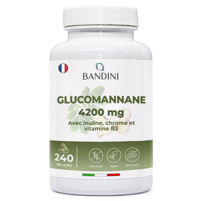 Bandini® Glucomannan Forte 240 Capsules Avec Chrome, Vitamine B3 Et Inuline - Publicité Bandini® Glucomannan Forte 240 Capsules Avec Chrome, Vitamine B3 Et Inuline - Publicité