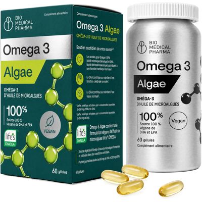 Bio Medical Pharma Omega 3 Vegan Huile D'Algues - 600mg Dha + 200mg Epa - Life'Somega 60 Gel. Publicité Bio Medical Pharma Omega 3 Vegan Huile D'Algues - 600mg Dha + 200mg Epa - Life'Somega 60 Gel. Publicité
