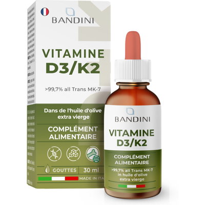 Bandini - Vitamine D3 K2 Gouttes 1000 UI Forte Dose - Publicité Bandini - Vitamine D3 K2 Gouttes 1000 UI Forte Dose - Publicité