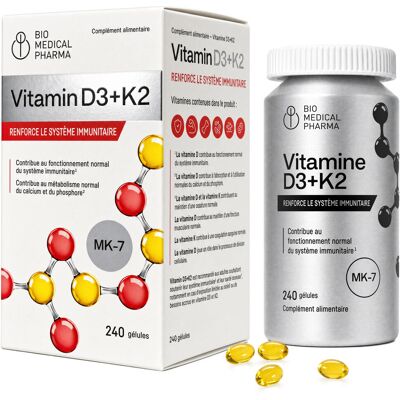 Bio Medical Pharma Vitamine D3 K2 5000 Ui Haute Dose - 240 Capsules - Mk-7 All-Trans, Huile De Lin - Publicité Bio Medical Pharma Vitamine D3 K2 5000 Ui Haute Dose - 240 Capsules - Mk-7 All-Trans, Huile De Lin - Publicité