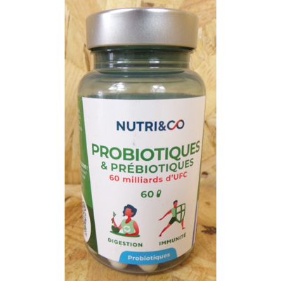 Nutri&Co Probiotiques & Prébiotiques - Flore Intestinale Vegan 60 Gélules - Pot 60 gélules - Publicité Nutri&Co Probiotiques & Prébiotiques - Flore Intestinale Vegan 60 Gélules - Pot 60 gélules - Publicité