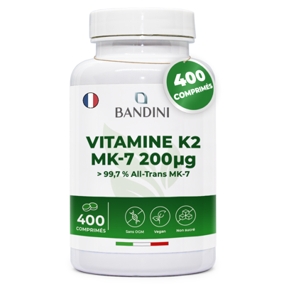 Bandini - K2 Mk7 400 - 400µg - Comprimés - Compléments vitaminiques - Publicité Bandini - K2 Mk7 400 - 400µg - Comprimés - Compléments vitaminiques - Publicité