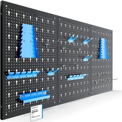 Arebos Paroi À Outils En Trois Parties Jeu De 17 Crochets Perforée En Métal Bleu - Publicité Arebos Paroi À Outils En Trois Parties Jeu De 17 Crochets Perforée En Métal Bleu - Publicité