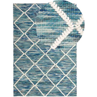 Tapis en laine bleue 140 x 200 cm Beliani - Tapis - Publicité Tapis en laine bleue 140 x 200 cm Beliani - Tapis - Publicité