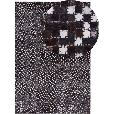 Tapis en cuir de vache marron et argenté 160 x 230 cm Style rustique - Publicité Tapis en cuir de vache marron et argenté 160 x 230 cm Style rustique - Publicité