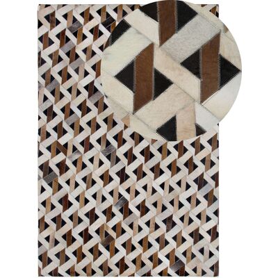 Tapis en cuir marron et gris motif géométrique 140 x 200 cm - Tapis - Publicité Tapis en cuir marron et gris motif géométrique 140 x 200 cm - Tapis - Publicité