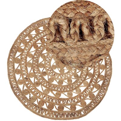 Tapis rond en jute beige de Beliani - 140 cm - Style bohème rustique - Publicité Tapis rond en jute beige de Beliani - 140 cm - Style bohème rustique - Publicité